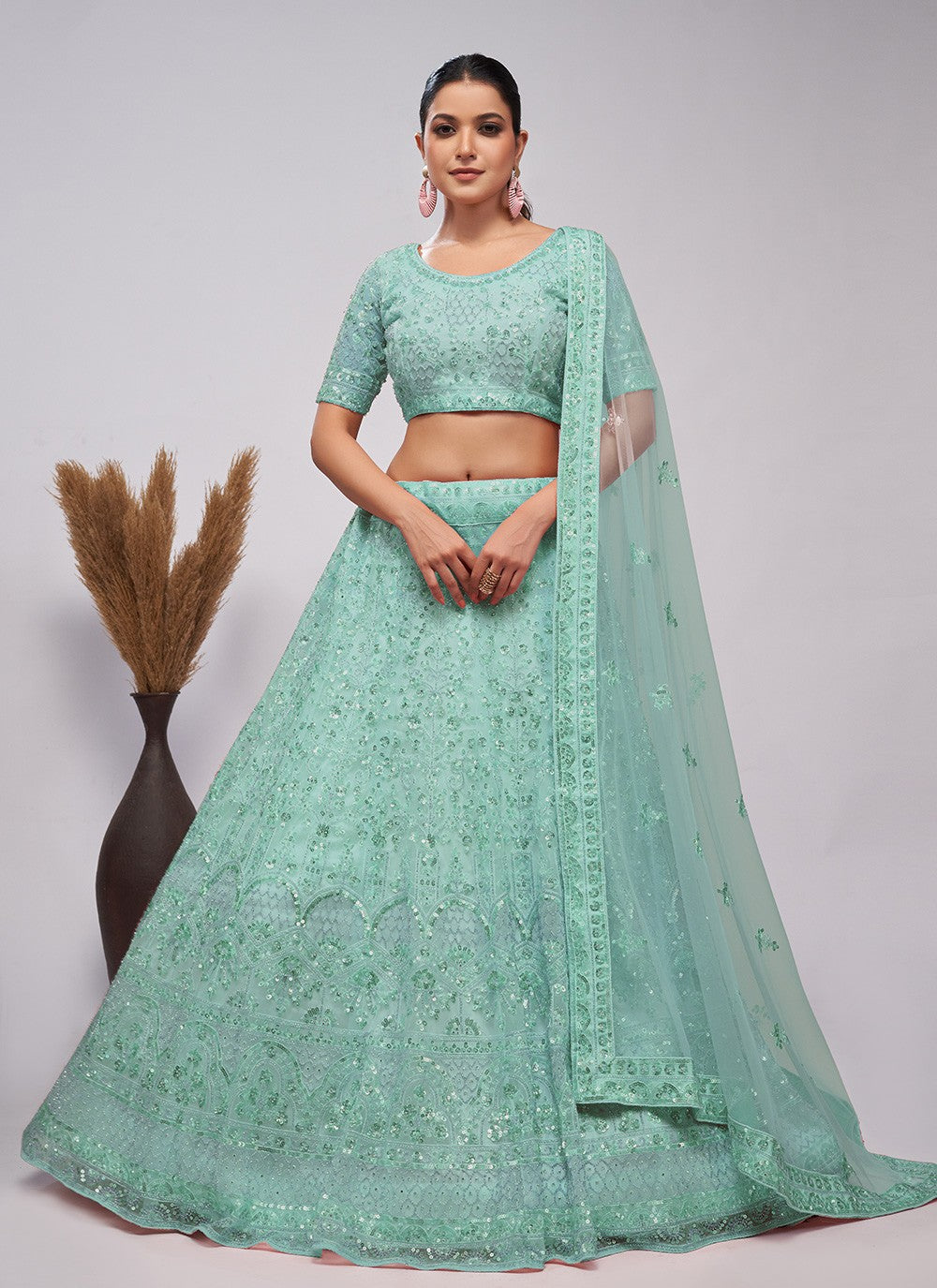 Cutdana Net Lehenga - L3169