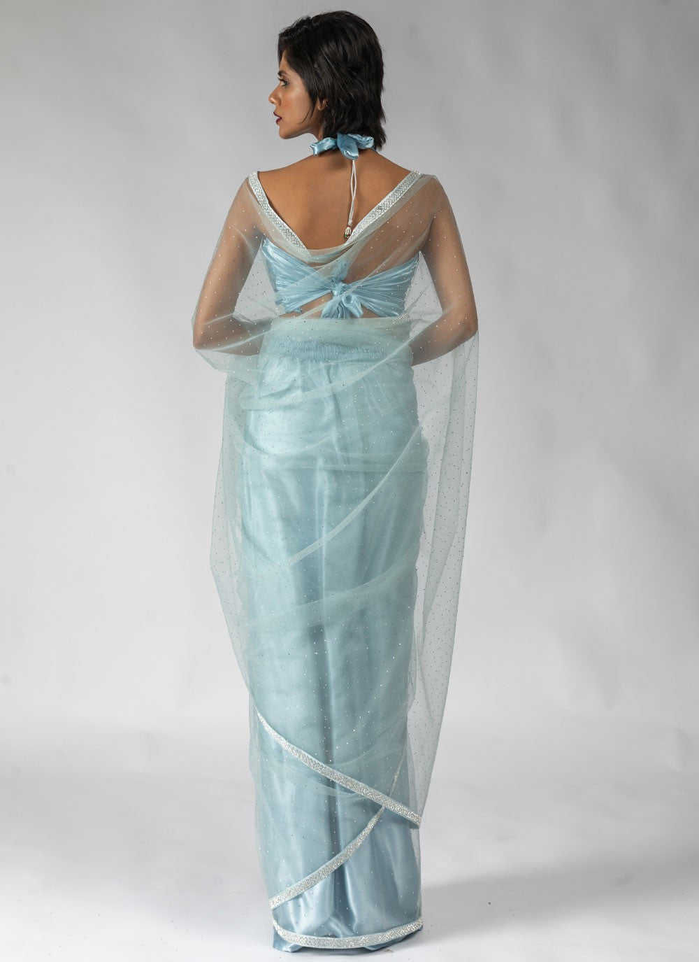 Lace Net Aqua Blue Designer Saree S15605