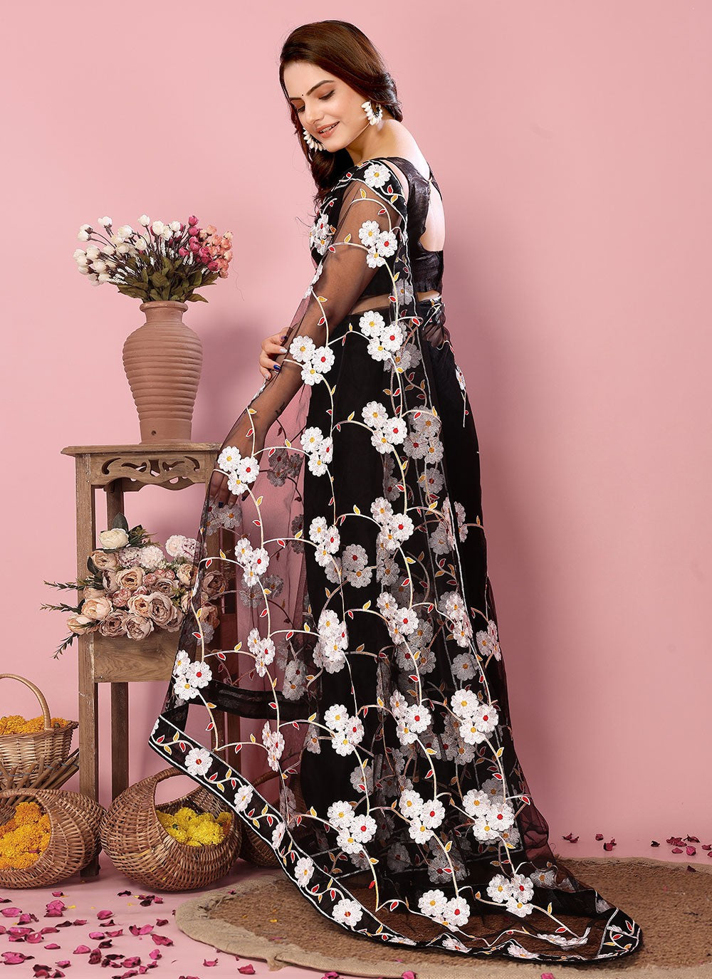 Classic Embroidered Net Saree - S6894
