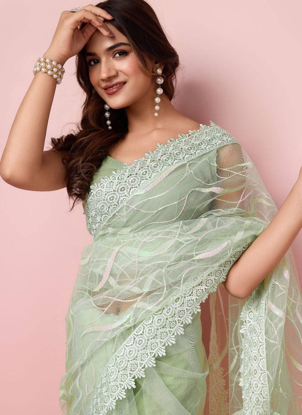 Contemporary Border Work Net Saree - S6471