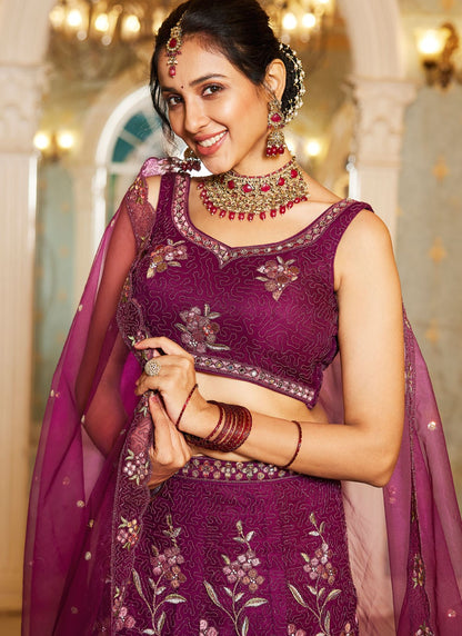 Beads Net Burgundy Lehenga - L3380