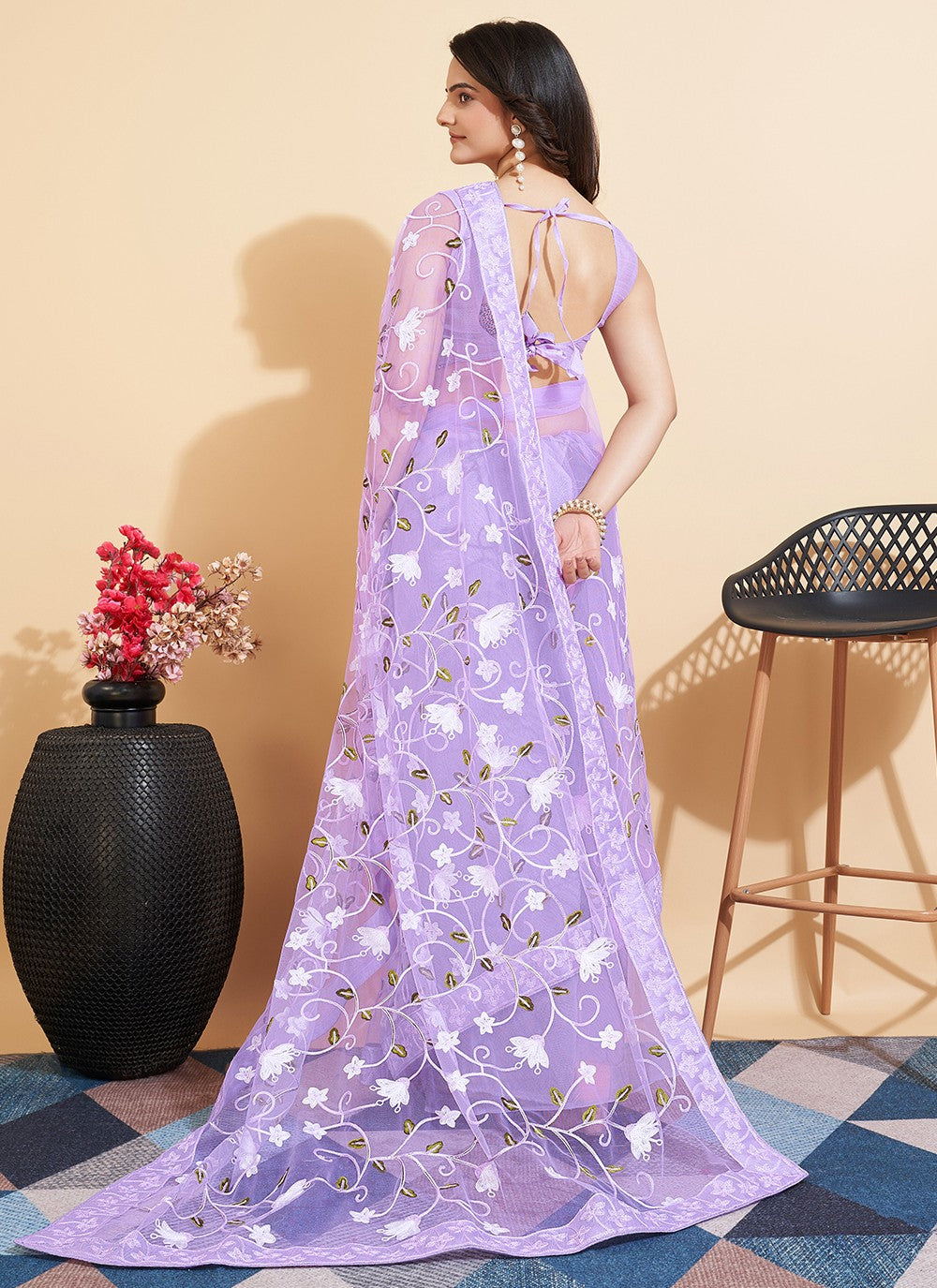 Trendy Embroidered Net Saree - S5235
