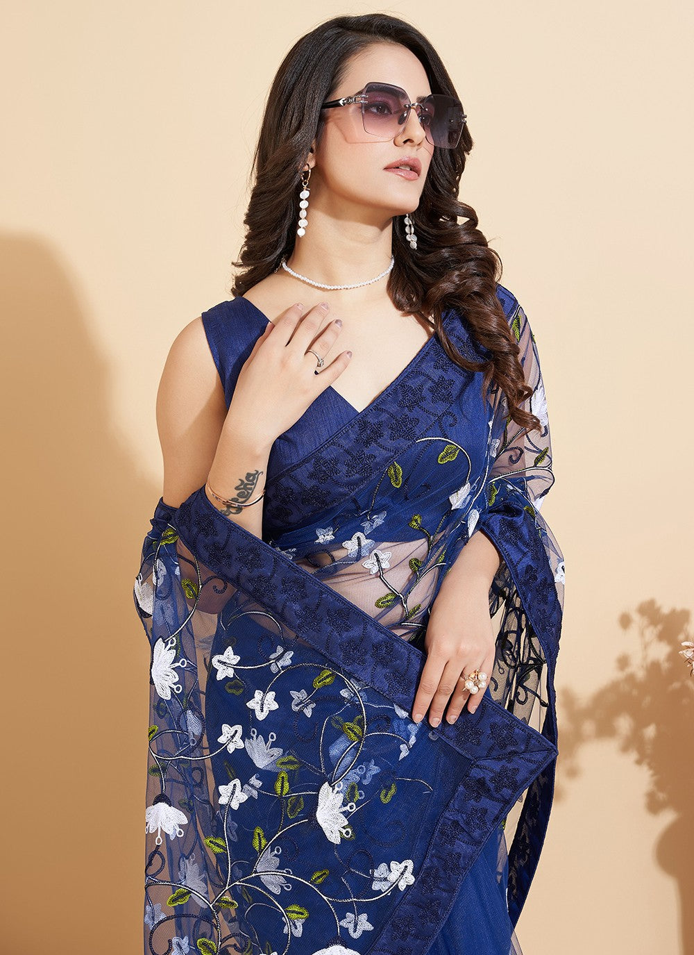 Trendy Embroidered Net Saree - S5235