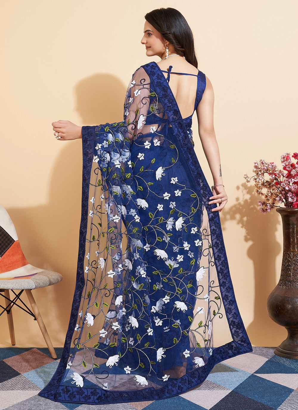 Trendy Embroidered Net Saree - S5235