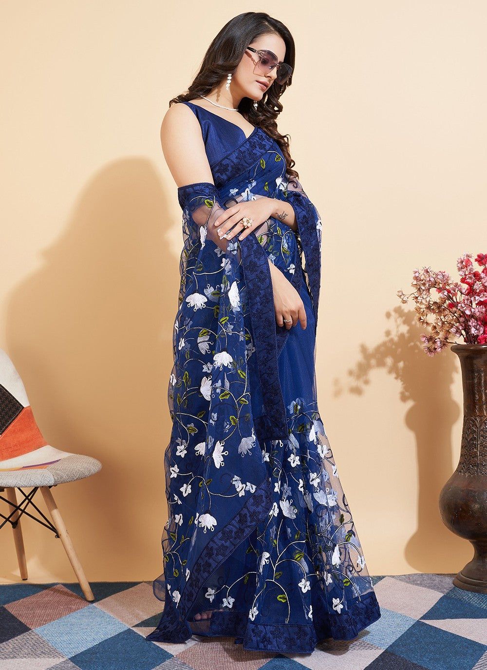 Trendy Embroidered Net Saree - S5235