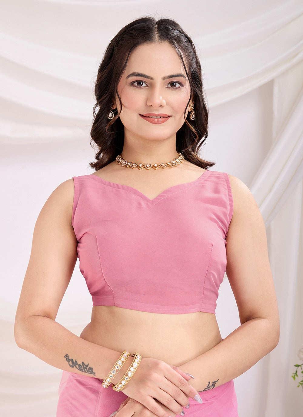Embroidered Net Pink Saree S13803