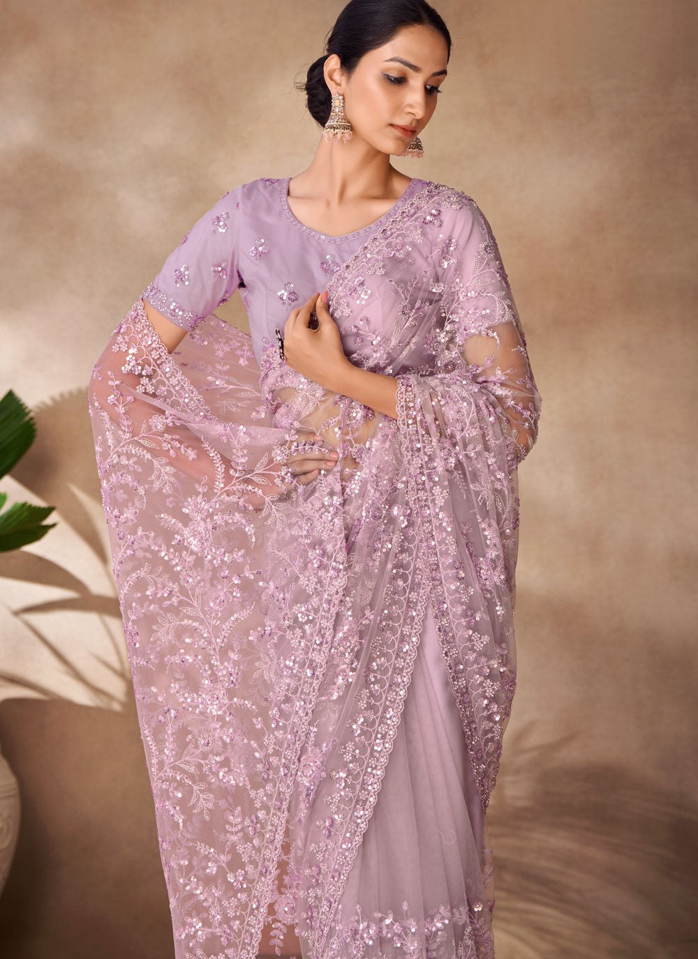Classic Sequins Net Saree - S6568