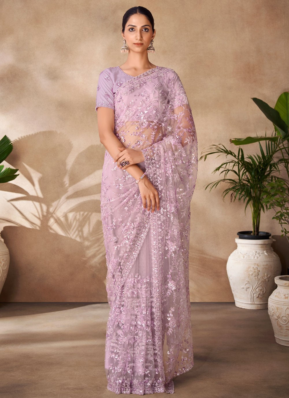 Classic Sequins Net Saree - S6568