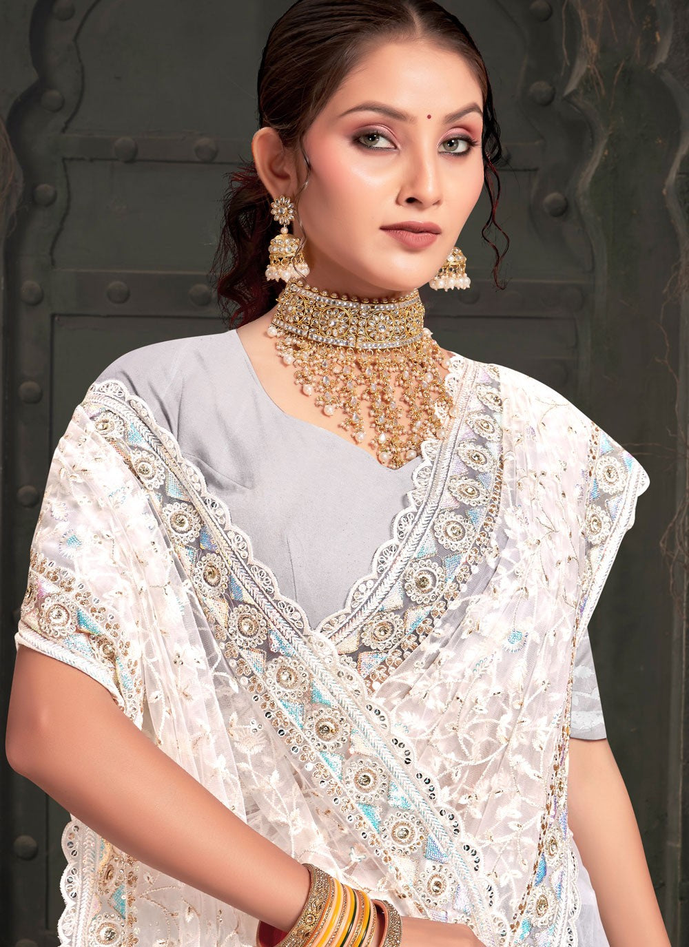 Classic Embroidered Net Saree - S7952