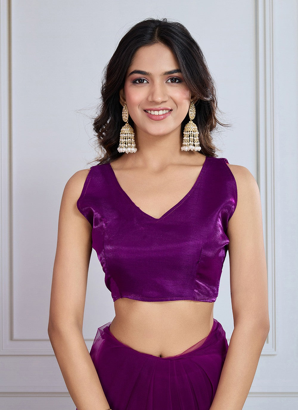 Embroidered Net Purple Contemporary Saree S14984