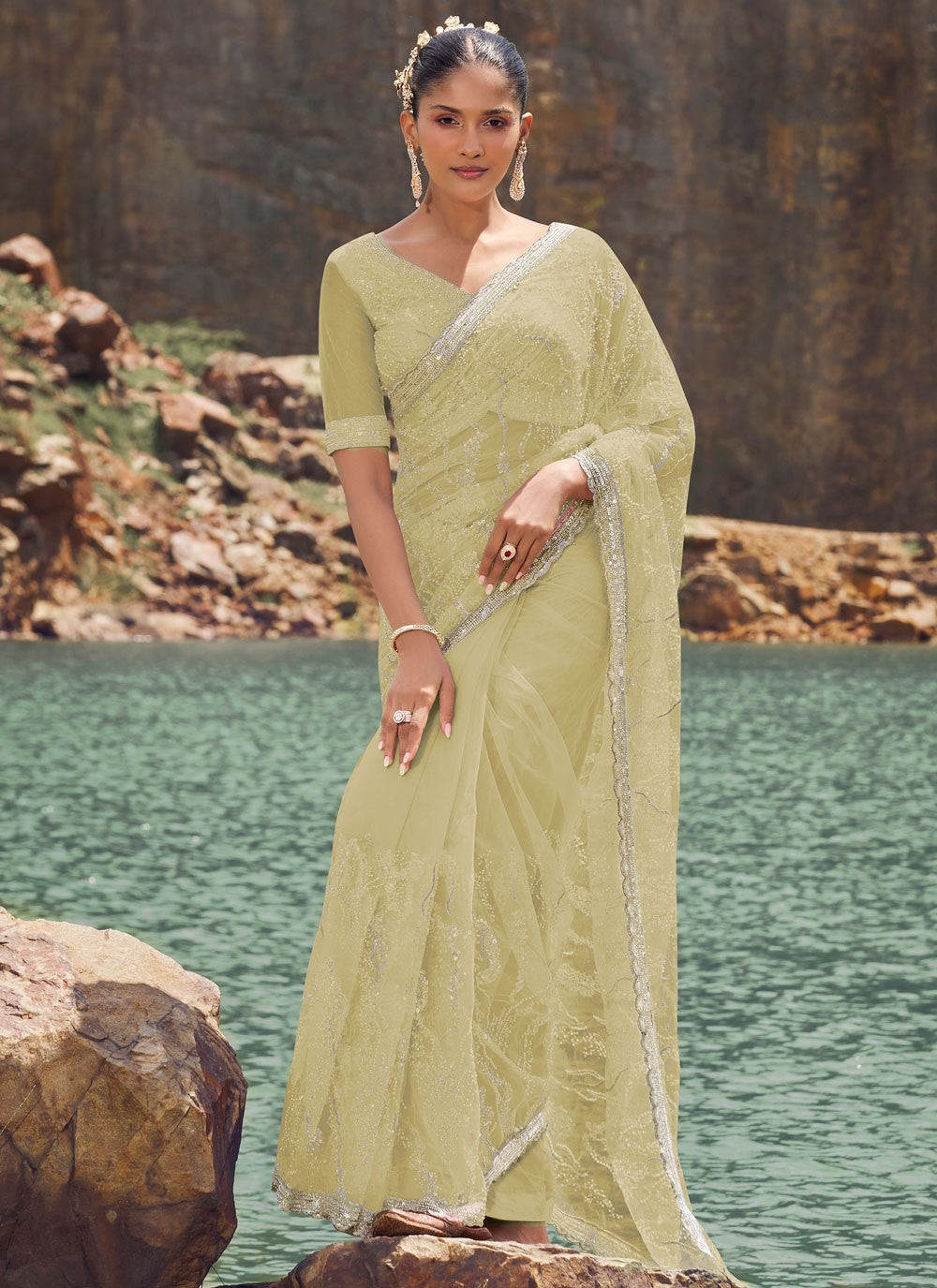 Classic Beads Net Saree - S8180