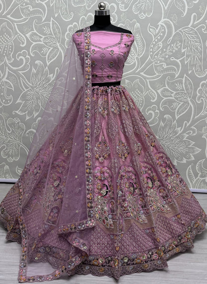 Dimond Net Magenta, Pink Lehenga - L3333