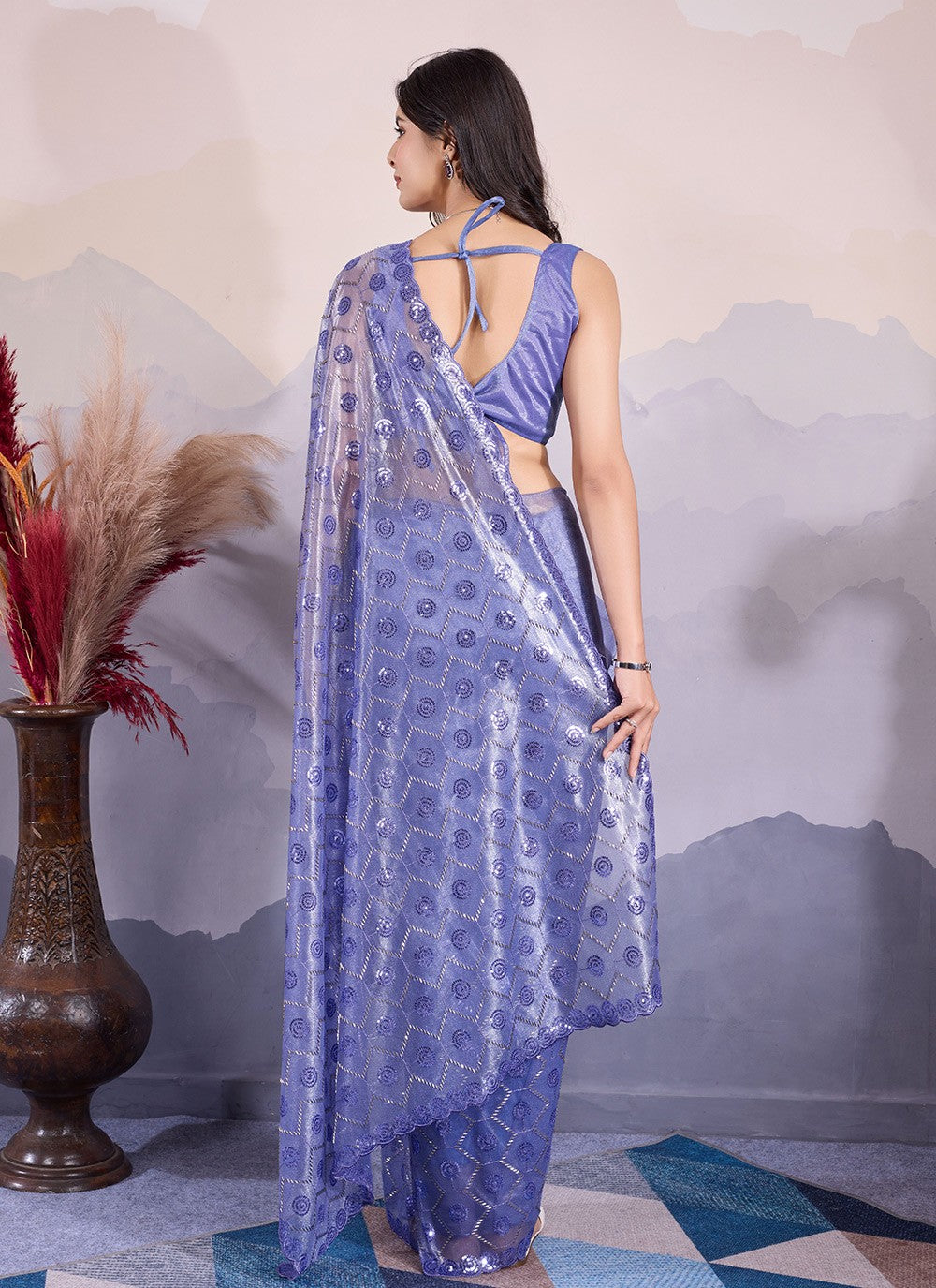Classic Embroidered Net Saree - S8545
