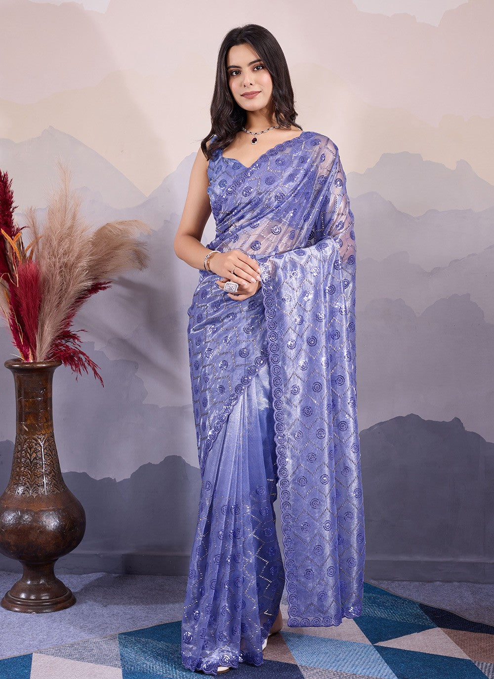 Classic Embroidered Net Saree - S8545
