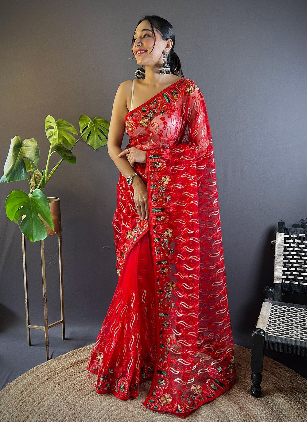 Embroidered, Thread Net Saree - S11645