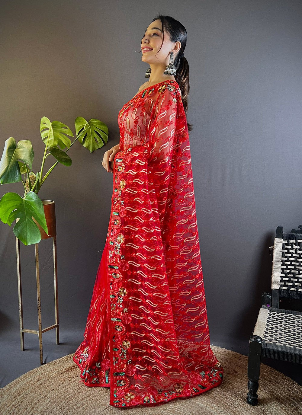 Embroidered, Thread Net Saree - S11645