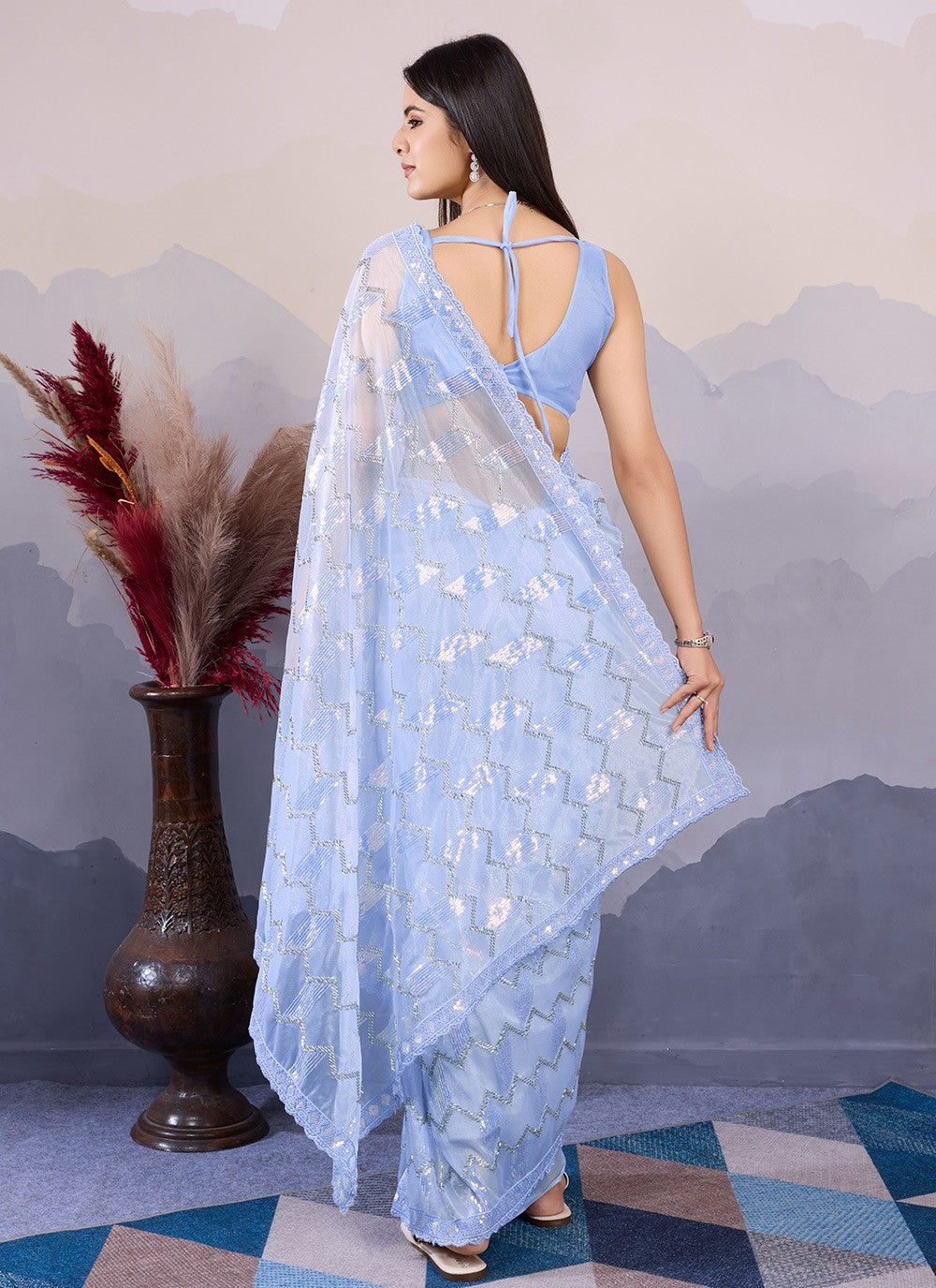 Classic Embroidered Net Saree - S8490
