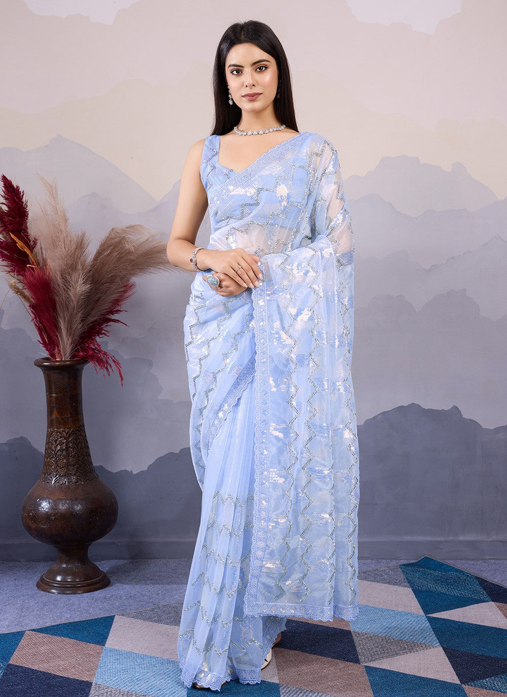 Classic Embroidered Net Saree - S8490