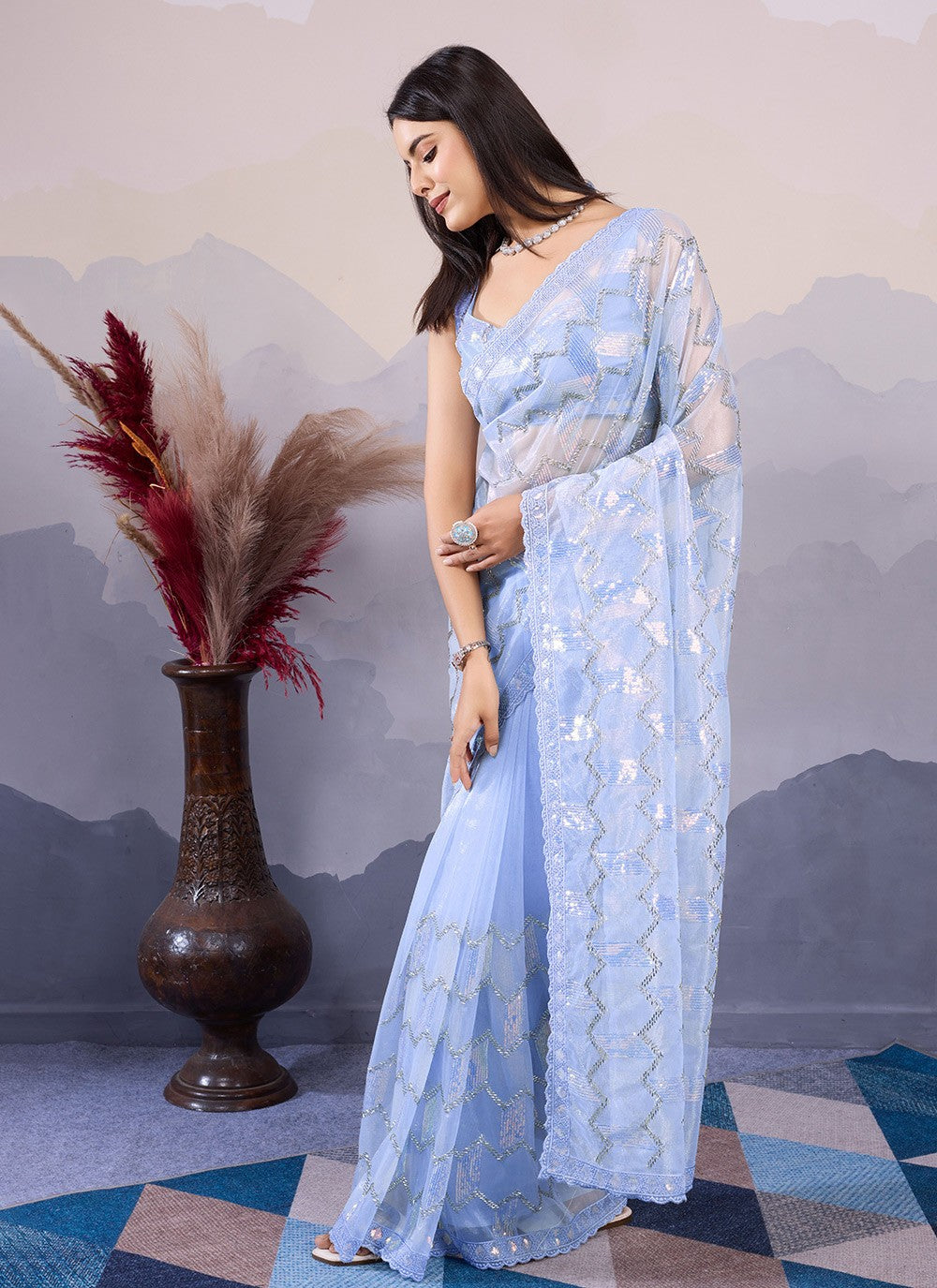 Classic Embroidered Net Saree - S8490