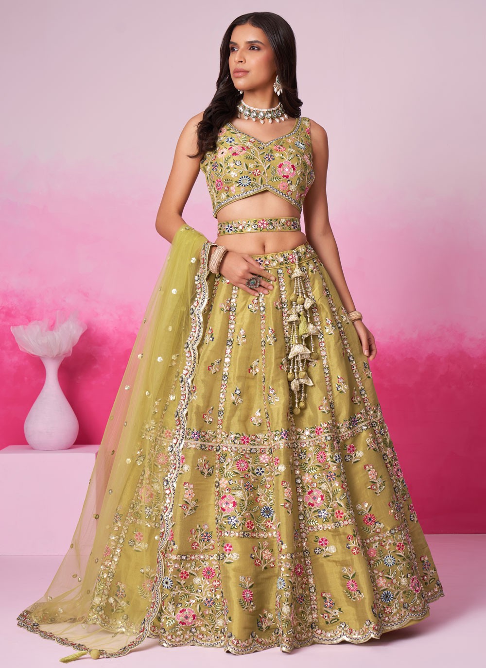 Embroidered Silk A - Line Lehenga - L2233