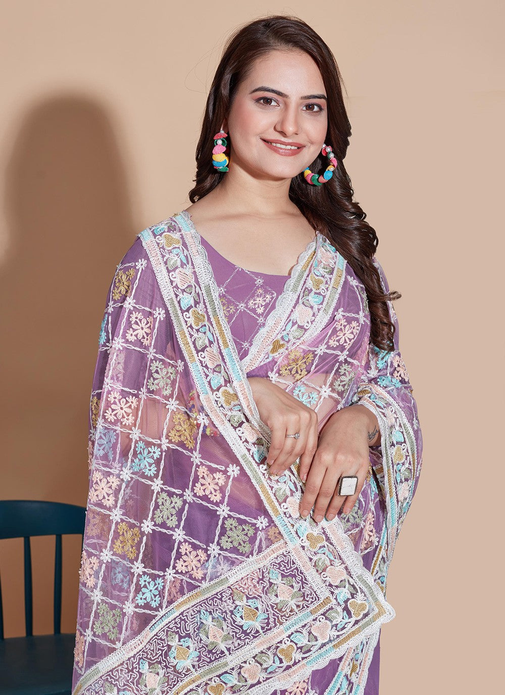 Trendy Embroidered Net Saree - S5270