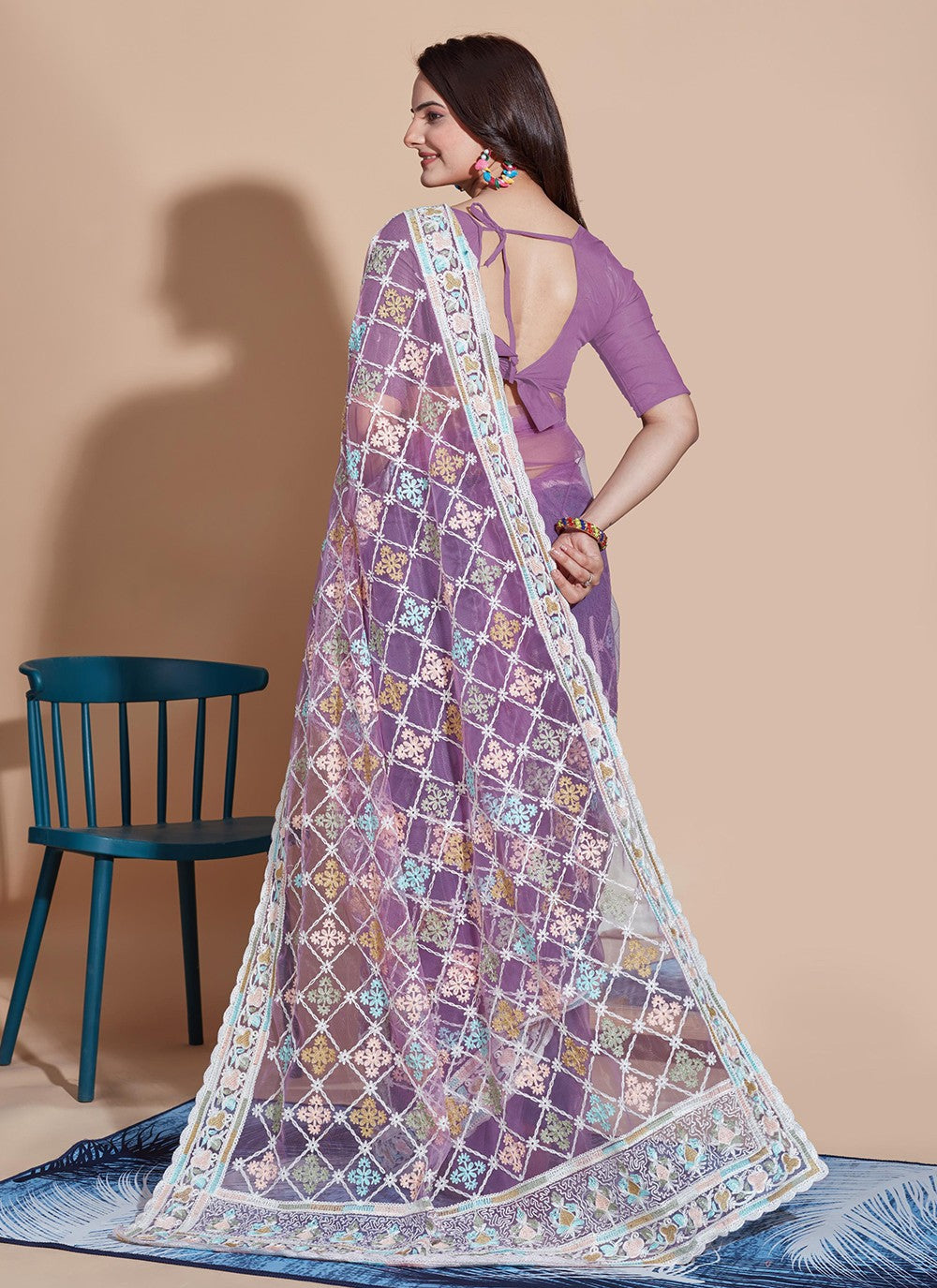 Trendy Embroidered Net Saree - S5270
