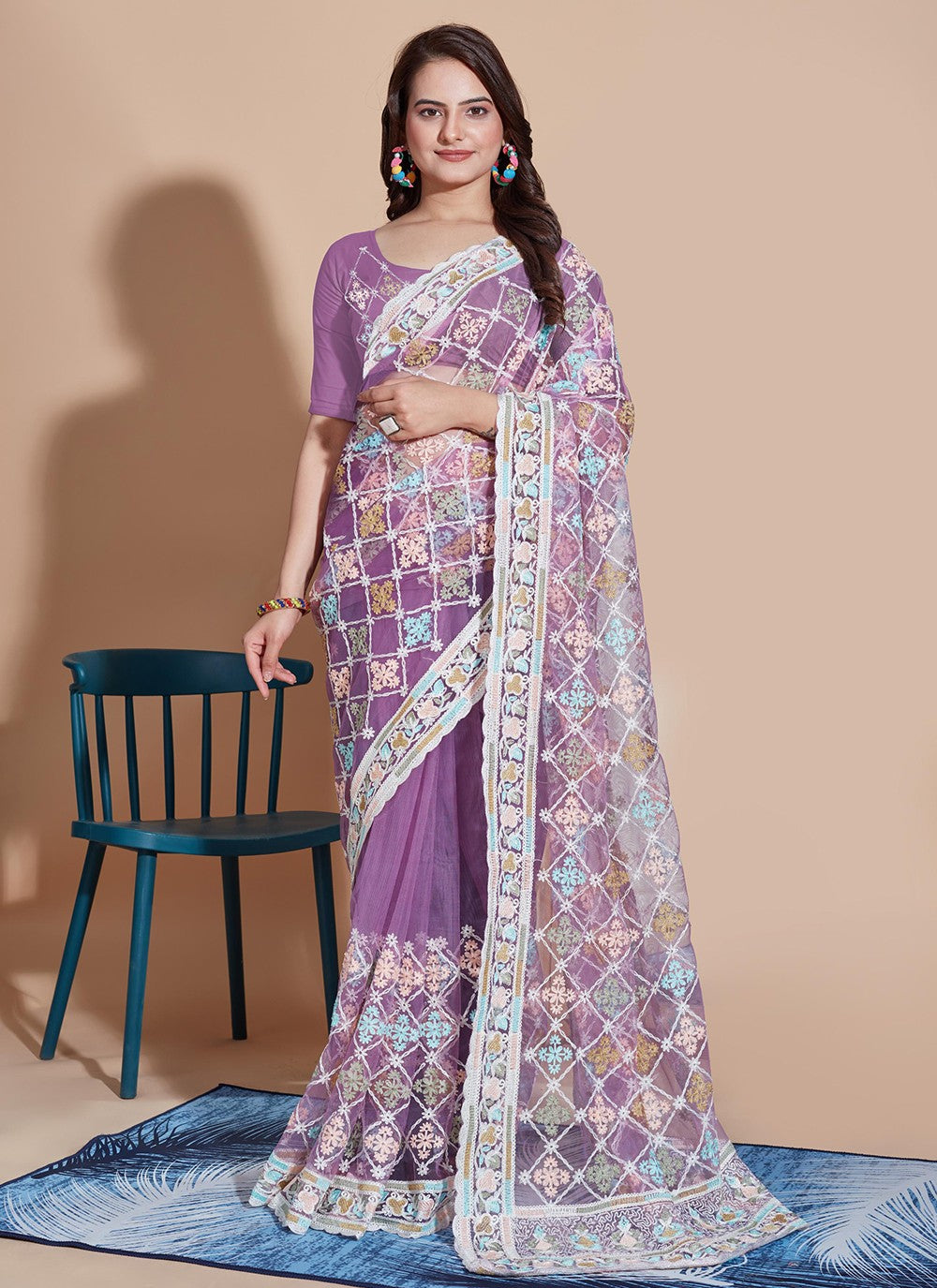 Trendy Embroidered Net Saree - S5270