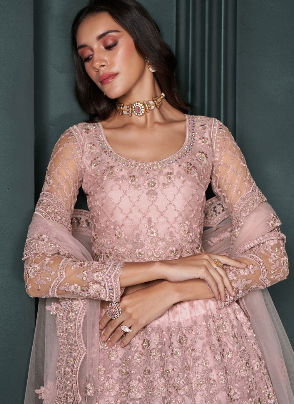 Embroidered Net A - Line Lehenga - L2216