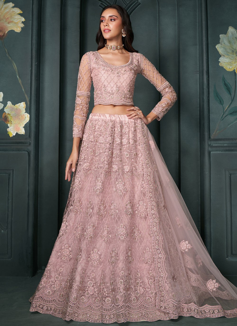 Embroidered Net A - Line Lehenga - L2216