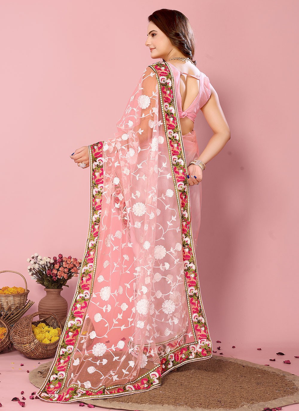 Classic Embroidered Net Saree - S6732
