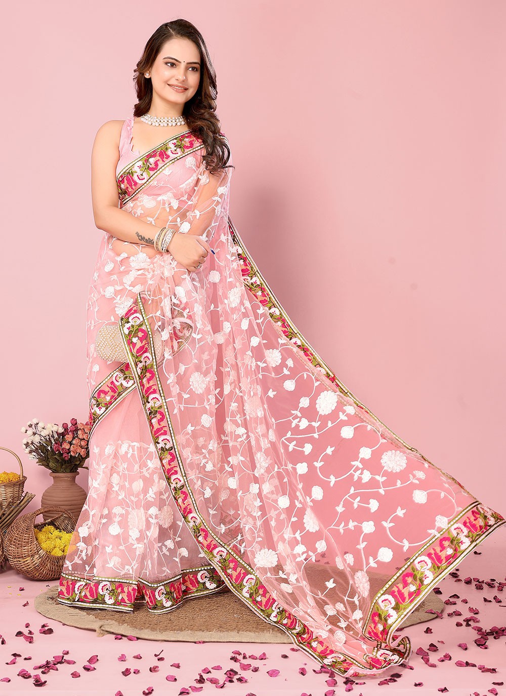 Classic Embroidered Net Saree - S6732