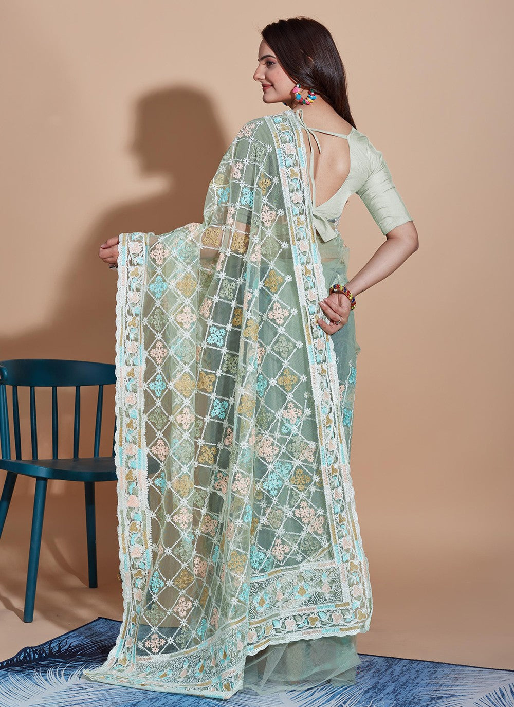 Trendy Embroidered Net Saree - S5270