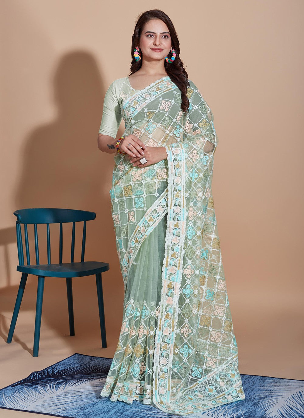 Trendy Embroidered Net Saree - S5270