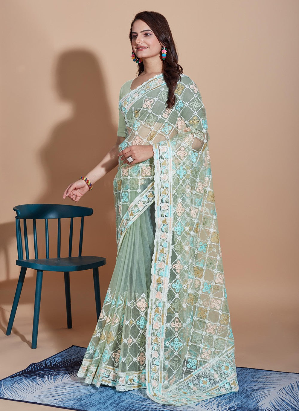 Trendy Embroidered Net Saree - S5270