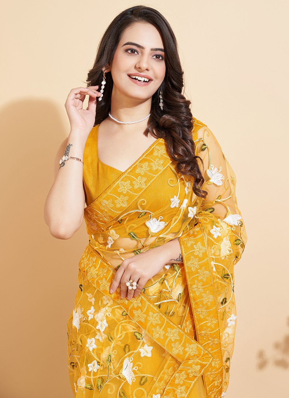 Trendy Embroidered Net Saree - S5235