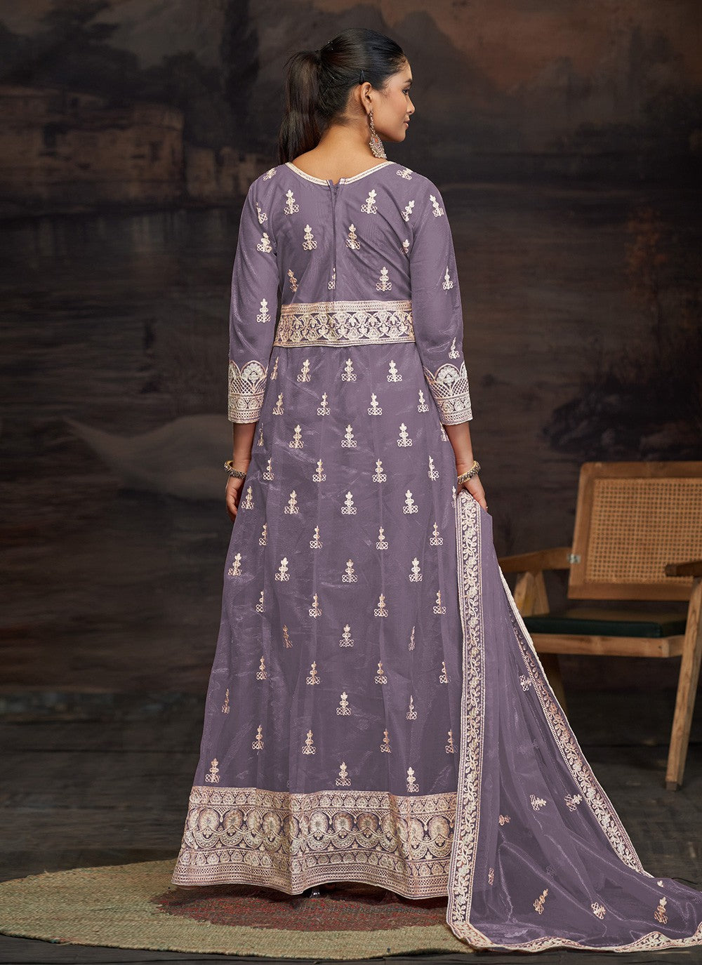 Anarkali Embroidered Purple T7010