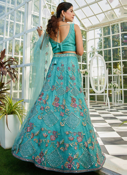 Beads Net Green Lehenga - L3384