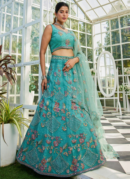 Beads Net Green Lehenga - L3384