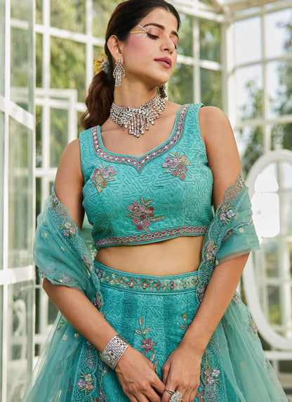 Beads Net Green Lehenga - L3384