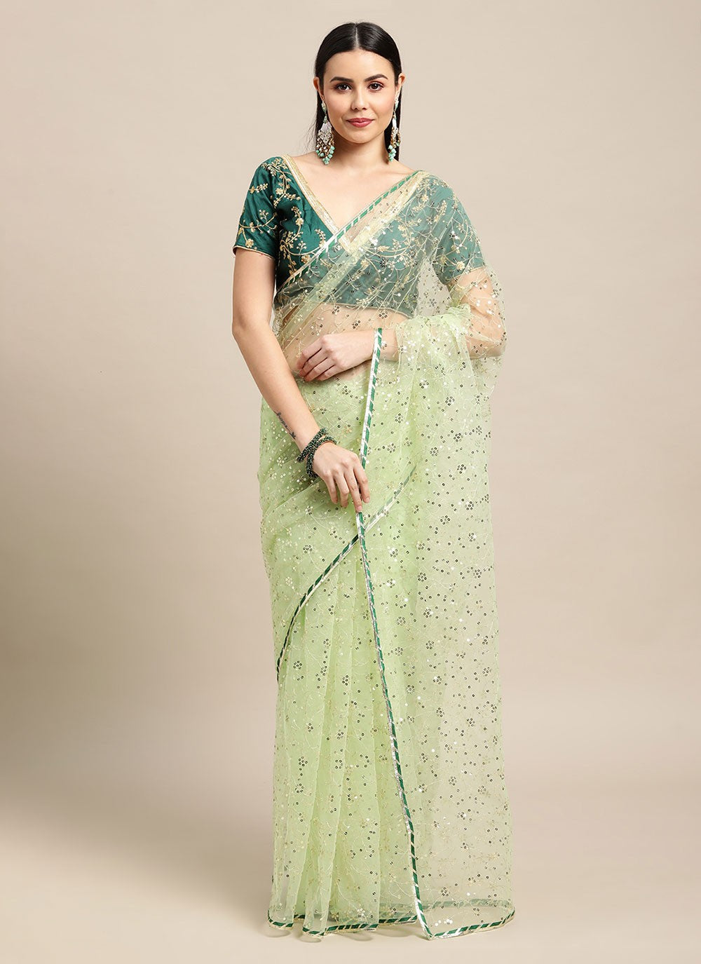 Classic Sequins Net Saree - S6238