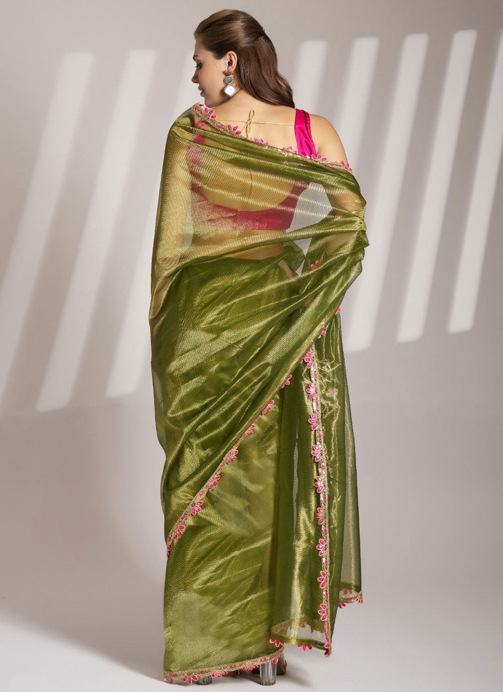 Trendy Saree Border Work Green Net Saree S13525
