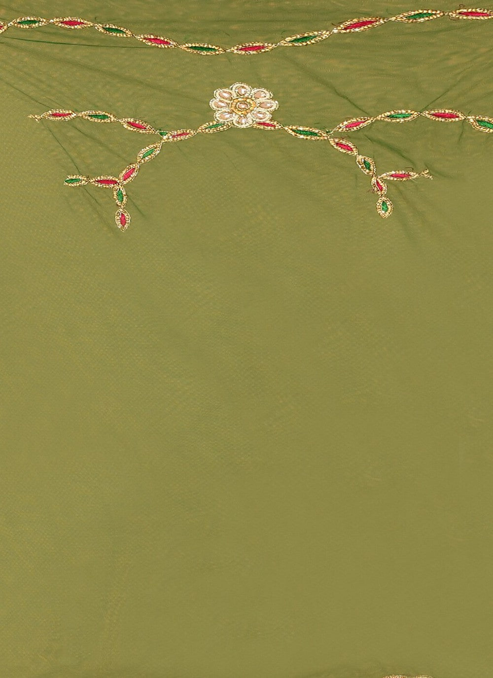 Hand Embroidery Net Green Saree S14277