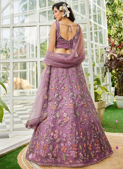 Beads Net Lavender Lehenga - L3379