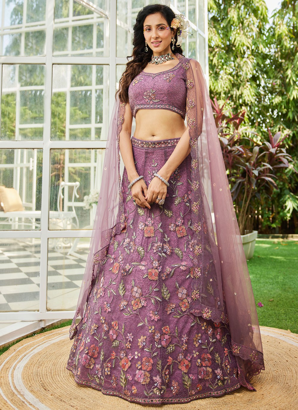 Beads Net Lavender Lehenga - L3379