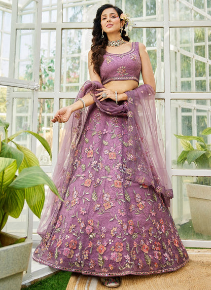 Beads Net Lavender Lehenga - L3379