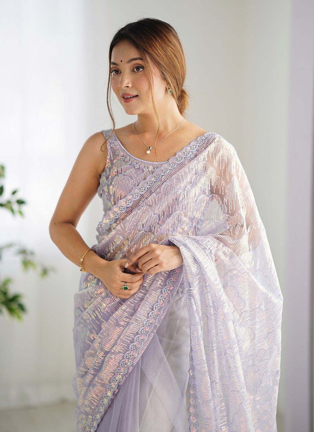 Embroidered, Sequins Net Saree - S11703