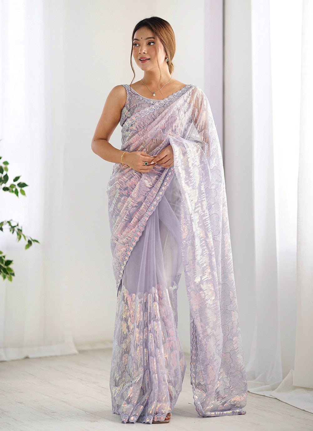 Embroidered, Sequins Net Saree - S11703