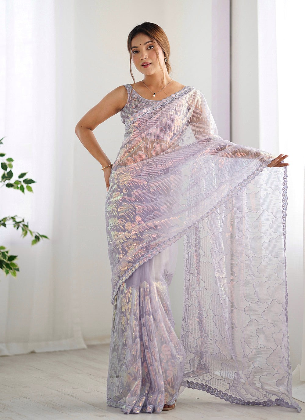 Embroidered, Sequins Net Saree - S11703