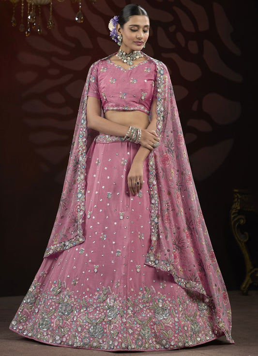Embroidered Net Hot Pink Lehenga - L3214