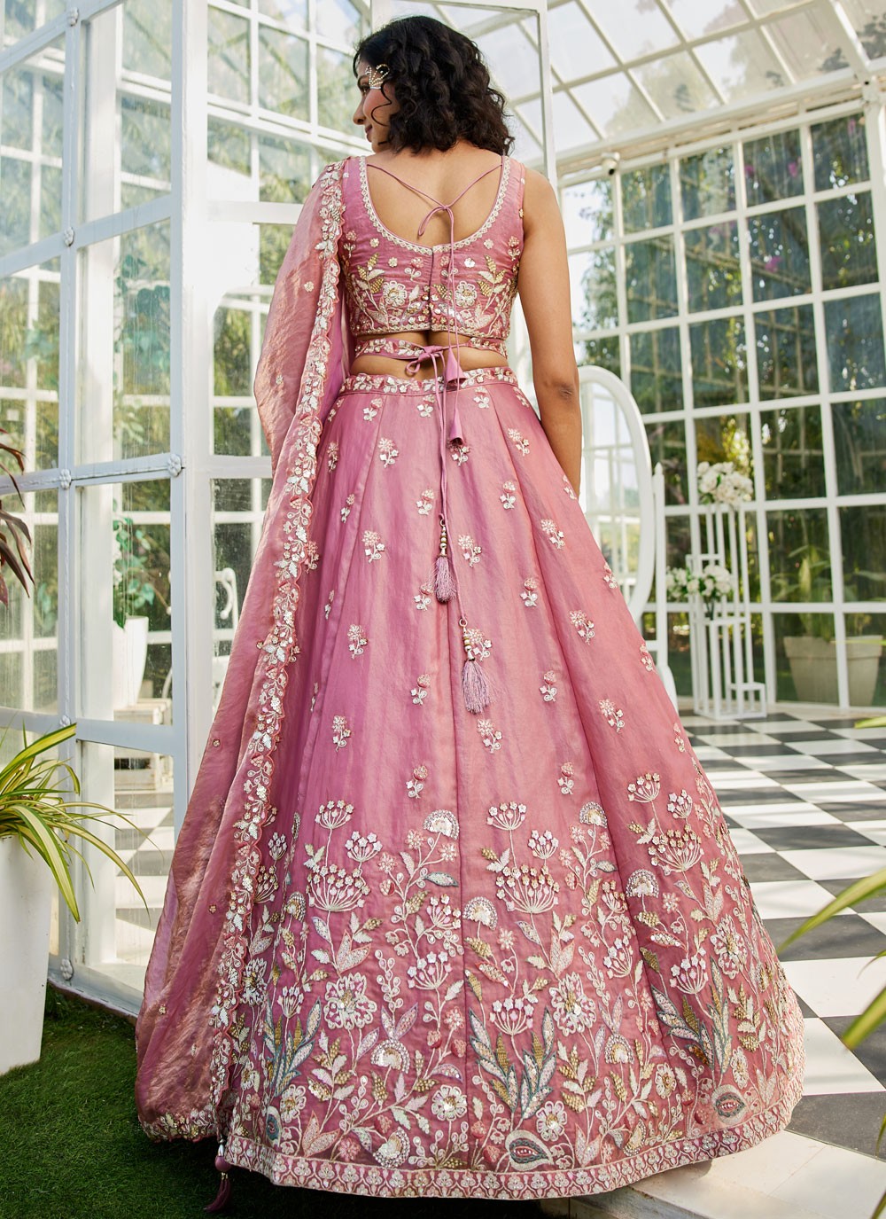 Beads Net Magenta, Pink Lehenga - L3346